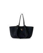 Bandolera de piel Foggia, gamuza negra, 48x12x25 cm