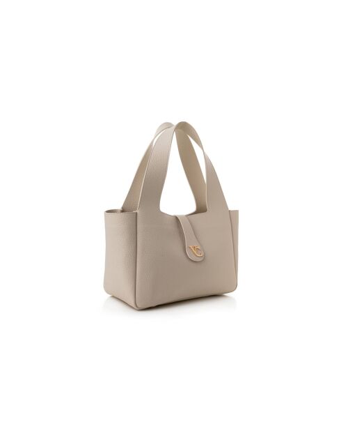 Tote bag en cuir L'Aquila beige - 33x15x22 cm