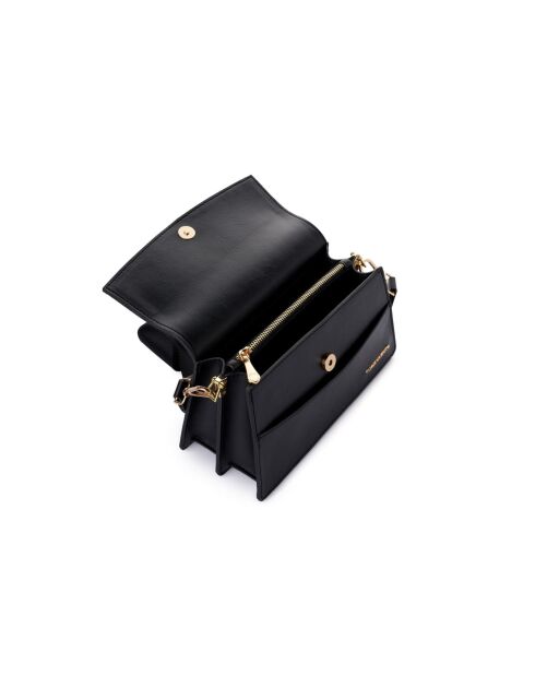 Sac bandoulière en cuir Syracuse noir - 26x10,5x16 cm