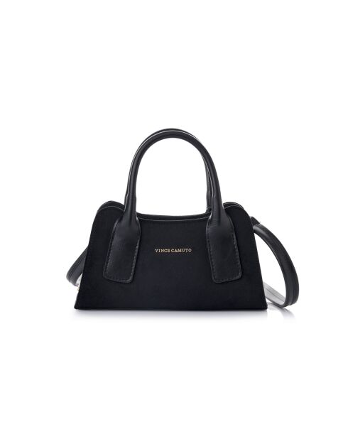 Sac à main en cuir Bergamo daim suède noir - 25x11x13 cm