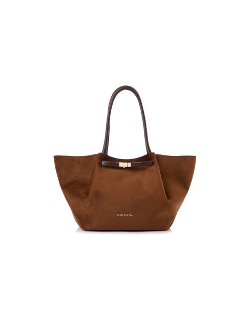 Tote bag en cuir Prato daim suède marron - 52x13x27 cm