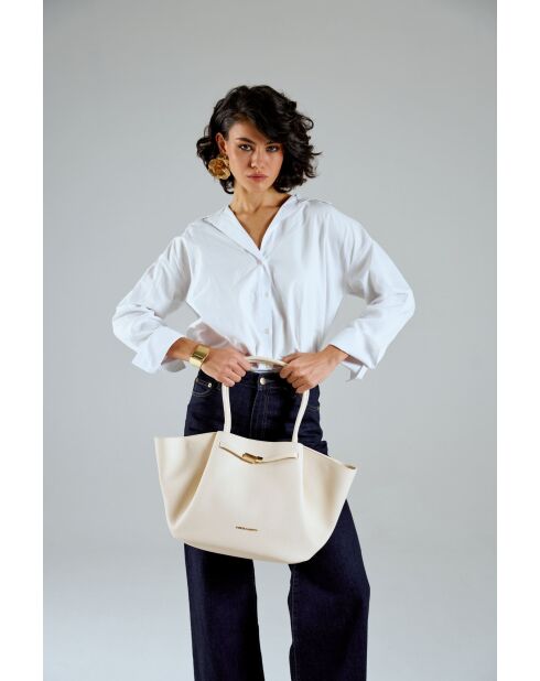Creme leren draagtas Prato - 52x13x27 cm