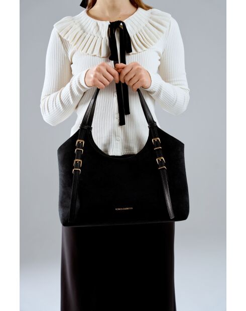 Bolso Cremona de piel gamuza negra - 38x15x24 cm