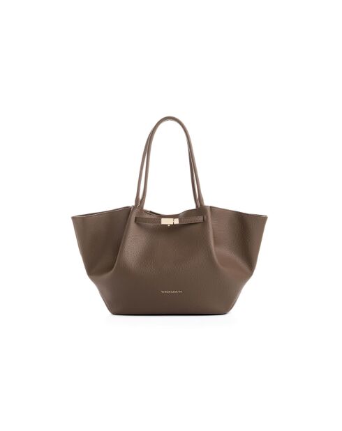 Tote bag en cuir Prato taupe foncé - 52x13x27 cm