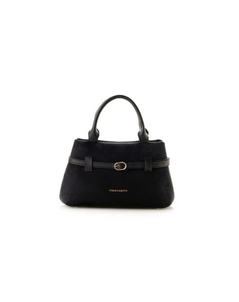 Tote bag en cuir Vittoria Mini suède noir - 29x18,5x14 cm
