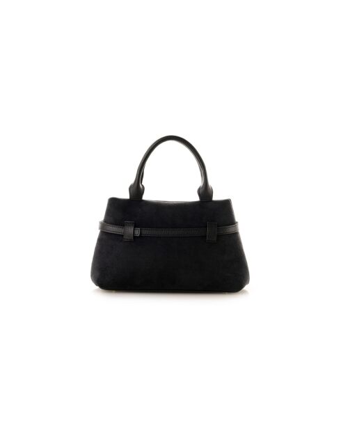 Tote bag en cuir Vittoria Mini suède noir - 29x18,5x14 cm