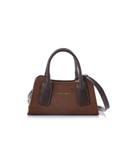 Sac à main en cuir Bergamo daim suède marron - 25x11x13 cm