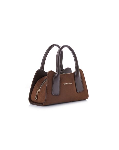 Sac à main en cuir Bergamo daim suède marron - 25x11x13 cm
