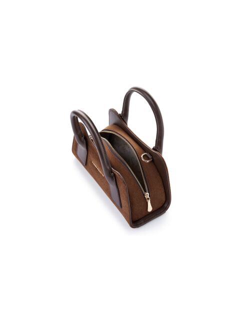 Sac à main en cuir Bergamo daim suède marron - 25x11x13 cm
