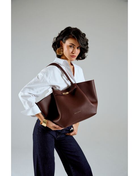 Tote bag en cuir Prato bourgogne - 52x13x27 cm
