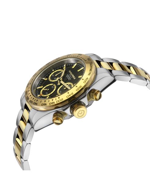 Reloj automático Rallye de acero inoxidable con movimiento VK 63 Quartz chrono negro/plata/dorado