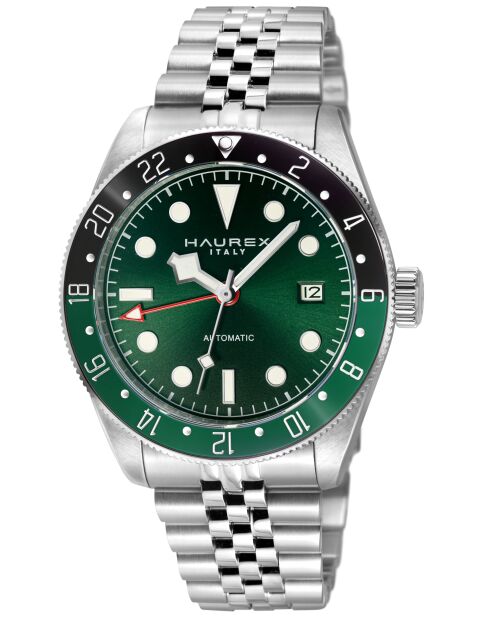 Reloj automático Abisso de acero inoxidable con movimiento Miyota 9075 GMT verde/plateado