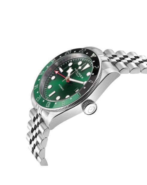 Reloj automático Abisso de acero inoxidable con movimiento Miyota 9075 GMT verde/plateado