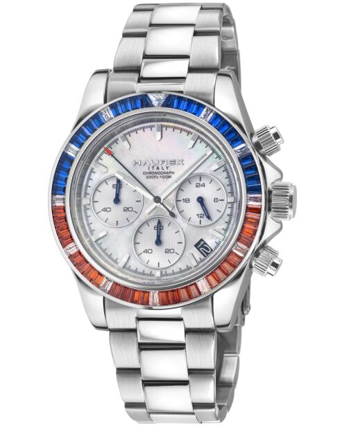 Reloj automático Acrobaleno de acero inoxidable con movimiento VK 63 Quartz chrono blanco/plateado
