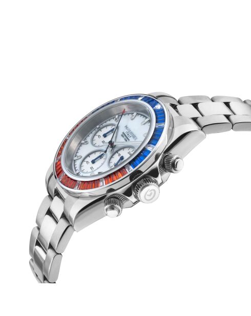 Reloj automático Acrobaleno de acero inoxidable con movimiento VK 63 Quartz chrono blanco/plateado