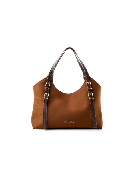 Tote bag en cuir Cremona suède marron - 38x15x24 cm