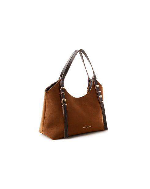 Tote bag en cuir Cremona suède marron - 38x15x24 cm