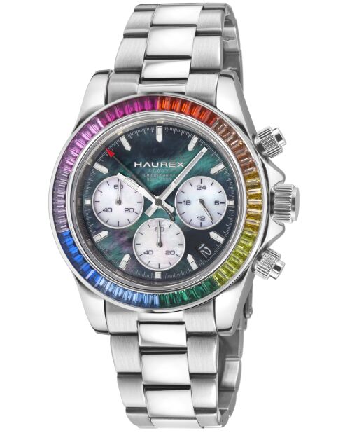 Reloj automático Acrobaleno de acero inoxidable con movimiento VK 63 Quartz chrono multicolor y plateado