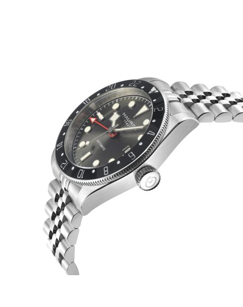 Reloj automático Abisso de acero inoxidable con movimiento Miyota 9075 GMT negro/plateado