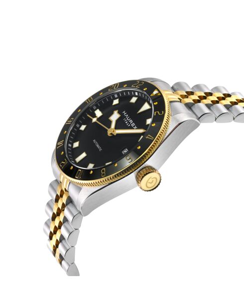 Reloj automático Abisso de acero inoxidable con movimiento Miyota 9075 GMT negro/plata/dorado