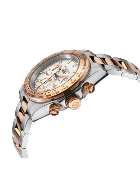 Reloj automático Rallye de acero inoxidable, movimiento VK 63, cronómetro de cuarzo blanco/plata/oro rosa