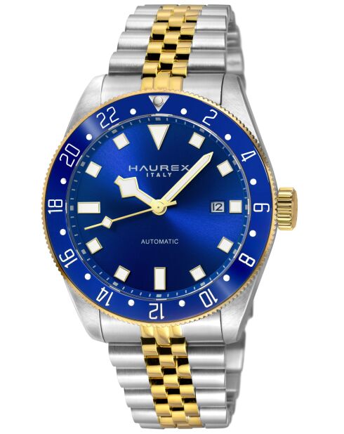 Reloj automático Abisso de acero inoxidable Miyota 9075 GMT con movimiento azul/plata/dorado