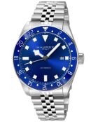 Orologio automatico Abisso in acciaio con movimento Miyota 9075 GMT blu/argento