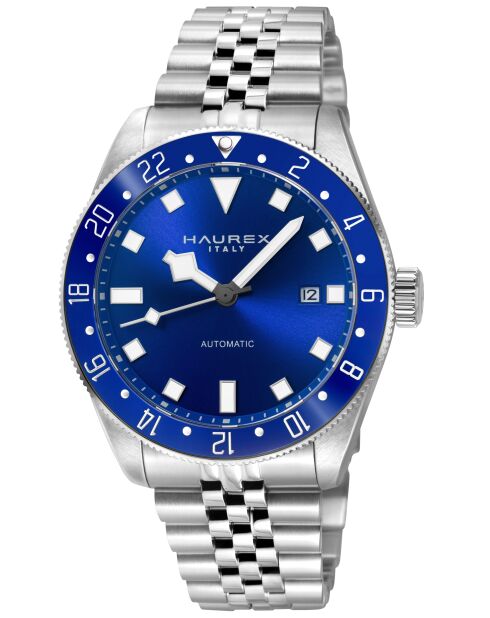 Reloj automático Abisso de acero inoxidable con movimiento Miyota 9075 GMT azul/plateado