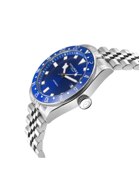 Reloj automático Abisso de acero inoxidable con movimiento Miyota 9075 GMT azul/plateado