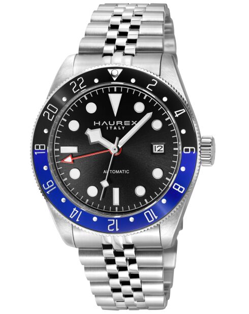 Reloj automático Abisso de acero inoxidable con movimiento Miyota 9075 GMT negro/plateado