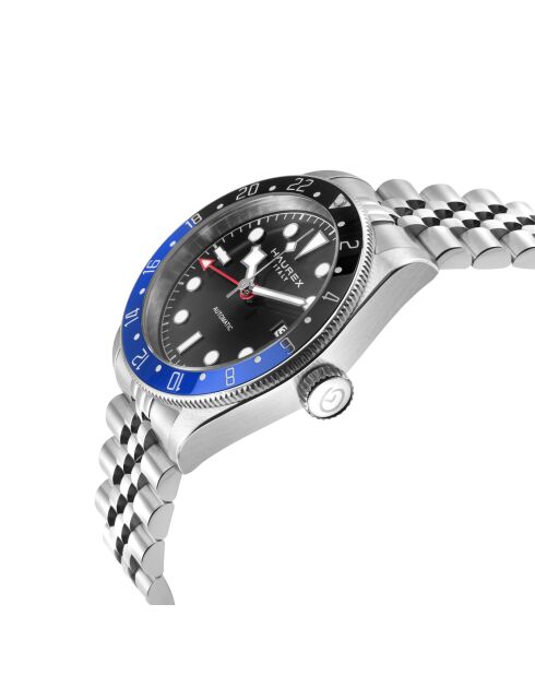 Reloj automático Abisso de acero inoxidable con movimiento Miyota 9075 GMT negro/plateado
