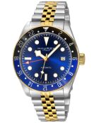 Reloj automático Abisso de acero inoxidable Miyota 9075 GMT con movimiento azul/plata/dorado