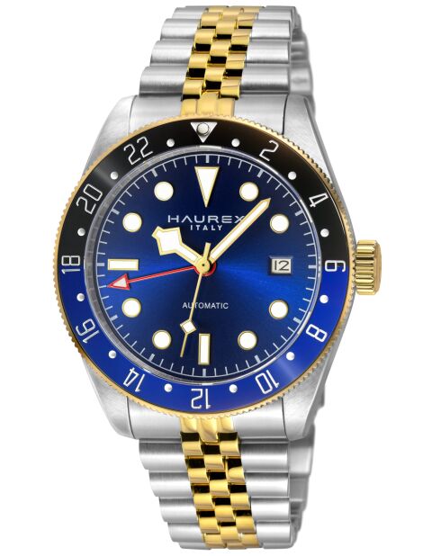Reloj automático Abisso de acero inoxidable Miyota 9075 GMT con movimiento azul/plata/dorado