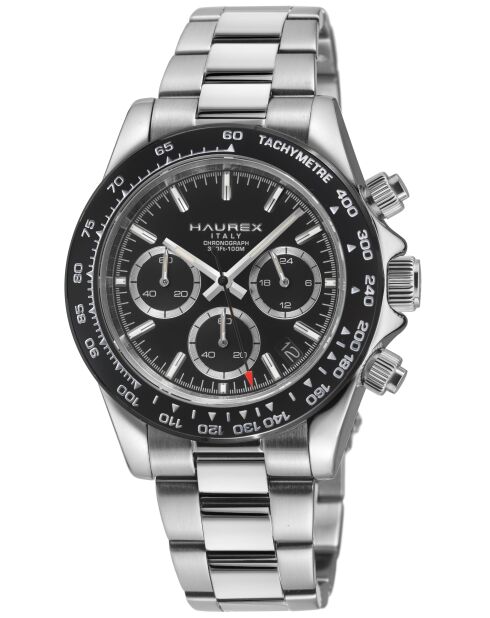 Reloj automático Rallye de acero inoxidable con movimiento VK 63 Quartz chrono negro/plateado