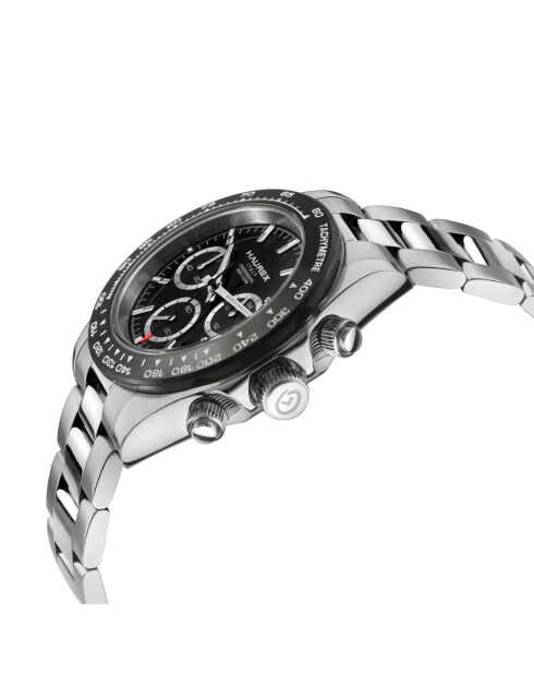Reloj automático Rallye de acero inoxidable con movimiento VK 63 Quartz chrono negro/plateado