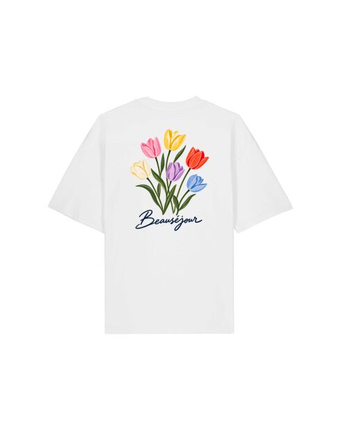 T-Shirt Boxy en coton tulipes blanc