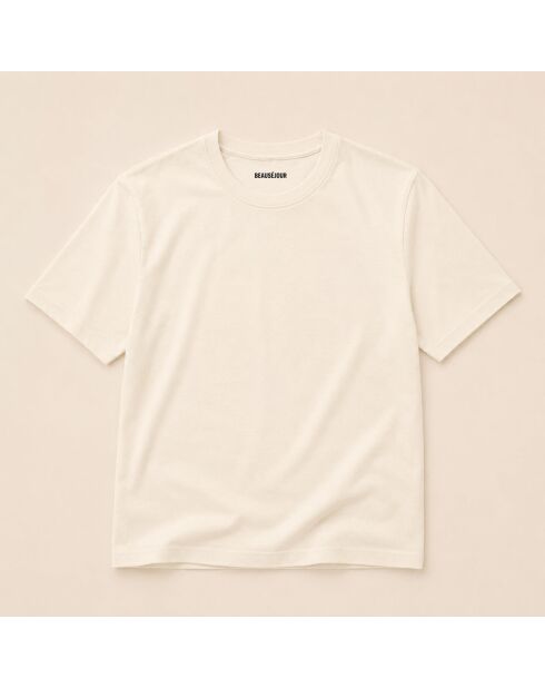 T-Shirt Boxy en coton Bonjour Beauséjour Paris crème