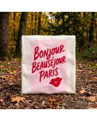 T-Shirt Boxy en coton Bonjour Beauséjour Paris crème