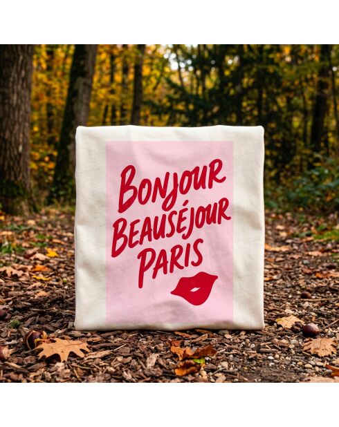 T-Shirt Boxy en coton Bonjour Beauséjour Paris crème