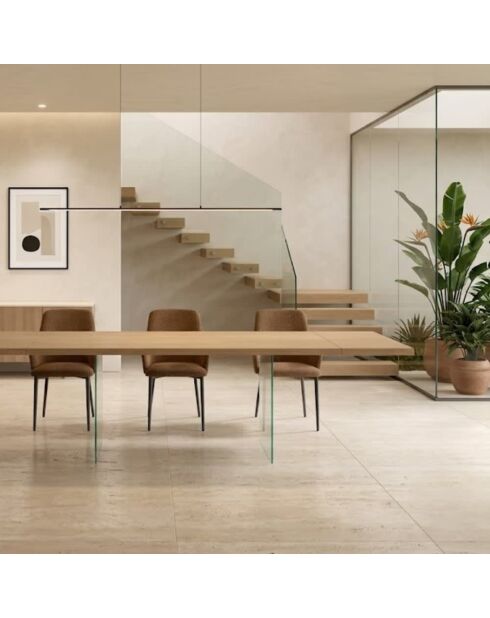 Table de salle à manger extensible en verre trempéTrieste 200 chêne/transparent - 160/240 cm