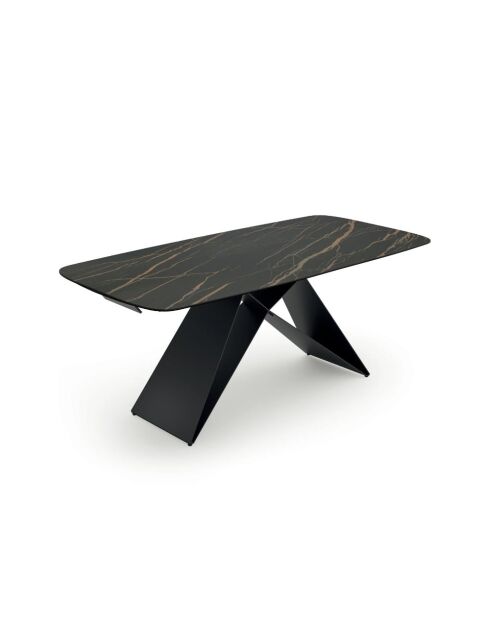 Table de salle à manger en verre Roma extensible portoro/marbre noir - 200/280 cm