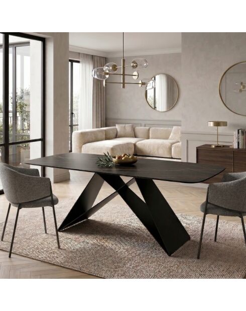 Table de salle à manger en verre Roma extensible portoro/marbre noir - 200/280 cm