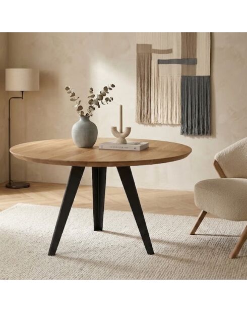 Table de salle à manger fixe en bois Prato chêne/noir - 130 x 130 x 76 cm