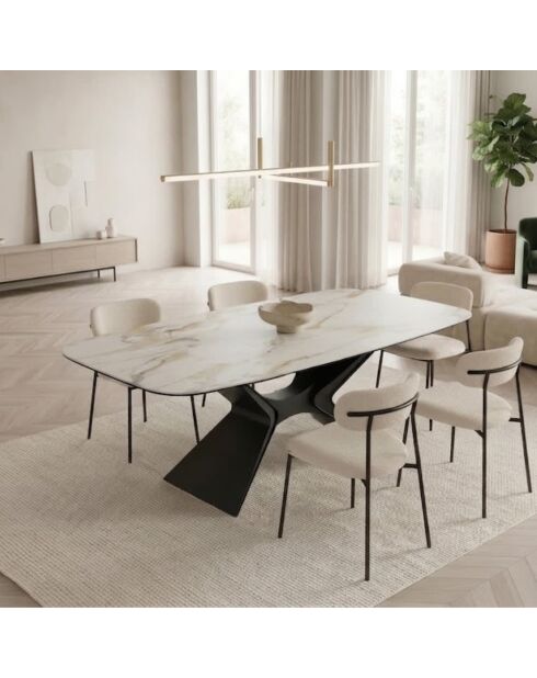 Table de salle à manger fixe en céramique Ravenna marbre calacatta/anthracite - 220 x 110 x 75 cm