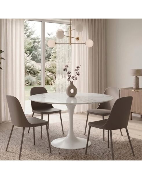 Table de salle à manger fixe en céramique Firenze 120 marbre blanc - 100 x 100 x 76 cm