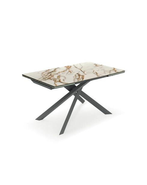 Table de salle à manger en verre Vicenza extensible marbre calacatta/anthracite - 160/240 cm