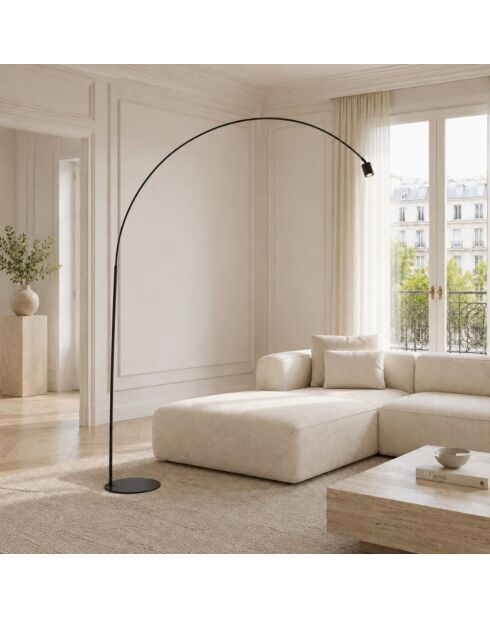 Lampadaire Budoni en métal courbé avec point lumineux réglable noir - 185 x 35 x 224 cm