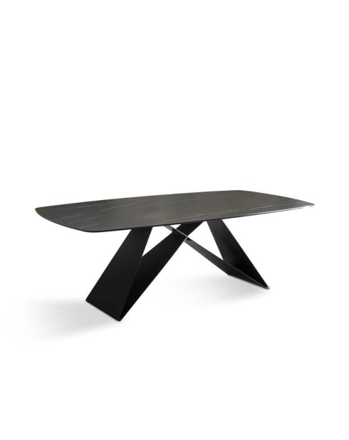 Table de salle à manger fixe en céramique Roma portoro/marbre noir - 220 x 110 x 76 cm