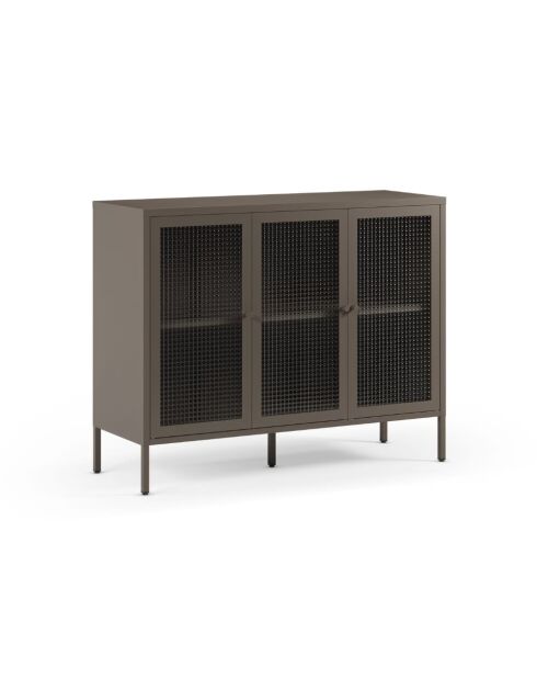 Buffet à 3 portes Piombino en métal et verre trempé moka - 121 x 40 x 90 cm