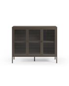 Buffet à 3 portes Piombino en métal et verre trempé moka - 121 x 40 x 90 cm